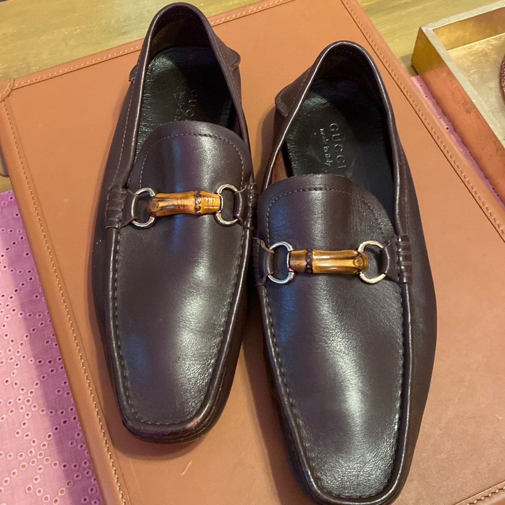 Mens Gucci Leather Bamboo horse bit Loafers Chocolate brown size 13.5